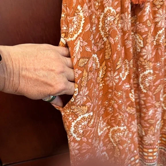 Knox Rose Brown/Orange Midi/Maxi Dress with Floral Design Size Large - Picture 9 of 9